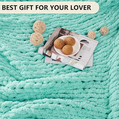 L'AGRATY Chunky Knit Throw Blanket for Couch, 60 x 80 Inches, Lake Blue - Image 6
