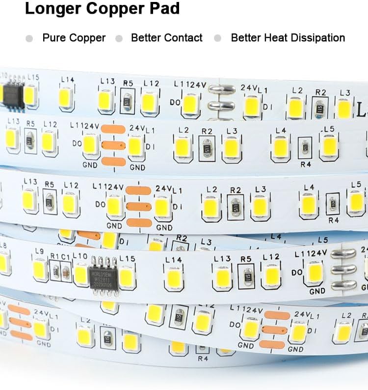 Running Water Effects Smart LED Strip Lights 3000K-3200K Warm White, 33FT 2835 SMD DC24V Addressable Led 1903IC 120Leds/M LED Strip for Bedroom, Kitchen,Home Decor Lighting - Image 4