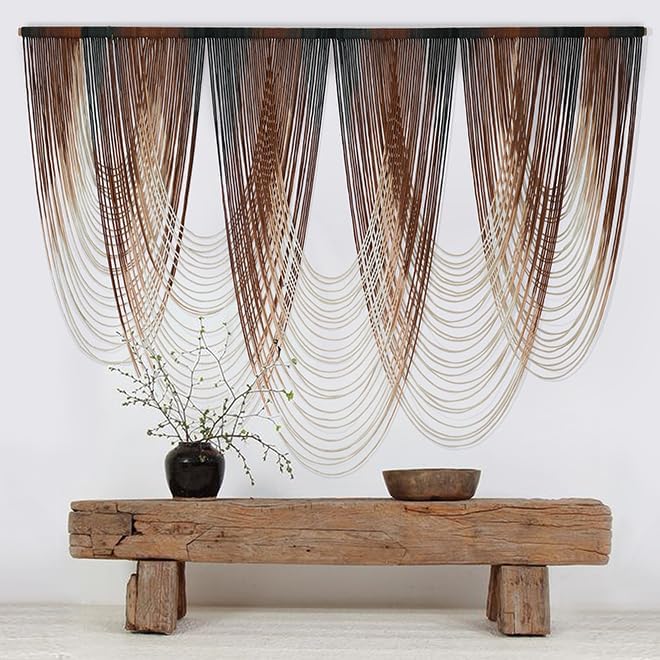 Macrame Wall Hanging Dip Dyed Brown Fiber Tapestry Boho Decor 57" W x 41" L - Image 3