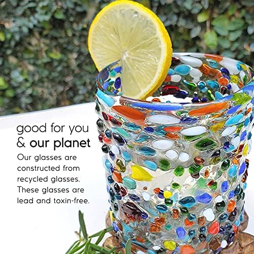 Confetti Rocks 10 oz Tumbler Glasses (set of 6) | Hand Blown Drinking Glasses, Multicolor Mexican Glassware Tumblers for Water, Juice, Margaritas & Cocktails | Lead-free, Toxin-Free - Image 6