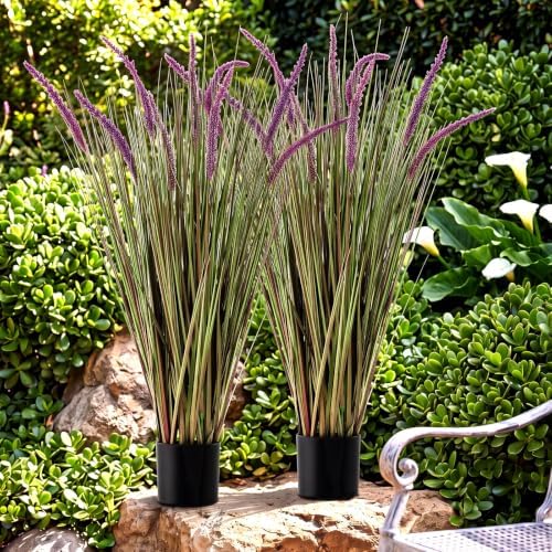 Jexine 2 Pack 4ft Artificial Veronica Grass Plants, Purple, Potted - Image 7