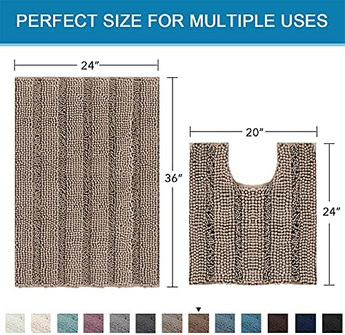 H.VERSAILTEX Bathroom Rugs Bath Rug Set 2 Piece Bathroom Contour Rug Toilet Mat Sets Non Slip Contour Bath Rug Ultra Thick Water Absorbent Striped Bath Mats(36" x 24" Plus 20" x 24" U, Taupe Brown) - Image 5