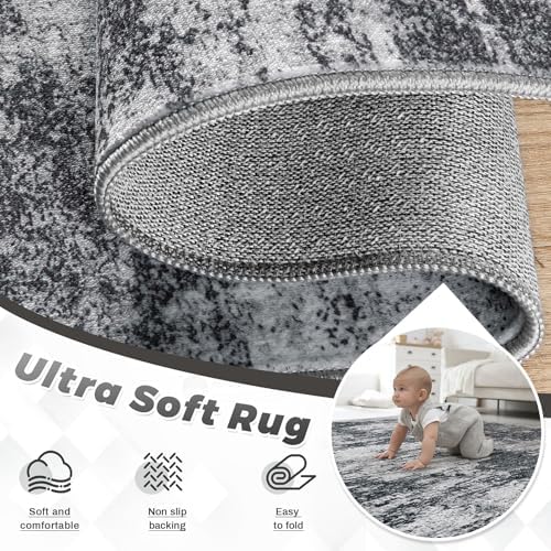 pmtsns Area Rugs 8x10 for Living Room: Washable Rug Modern Abstract Neutral Soft Non-Slip Low-Pile Indoor Large Carpet for Bedroom Dining Room Playroom Home Office (Black Grey, 8'x10') - Image 4