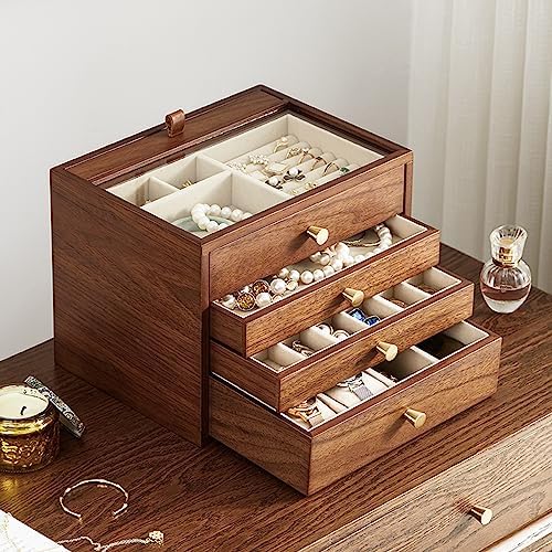 CHOSIN Walnut Jewelry Box Wood for Women with Vertical Neclace Hooks - Image 3