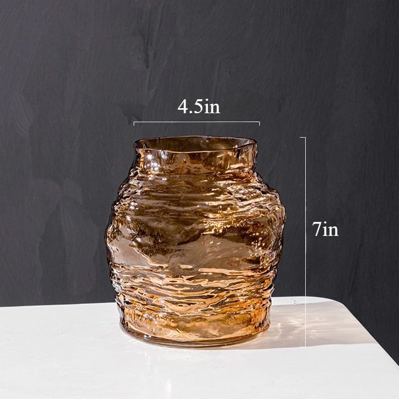 Handmade Glacier Patterned Glass Vase with Simple Style Irregular Shape and Innovative Home Decoration (Yellow 7in) - Image 2