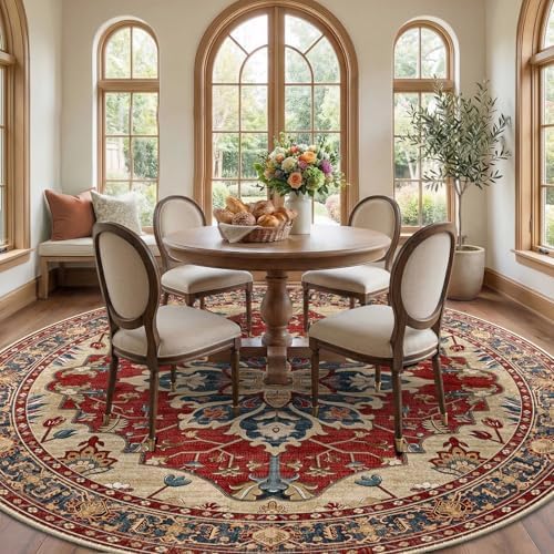 RELEANY Washable Area Rug, Round 8ft, Red/Blue - Image 2