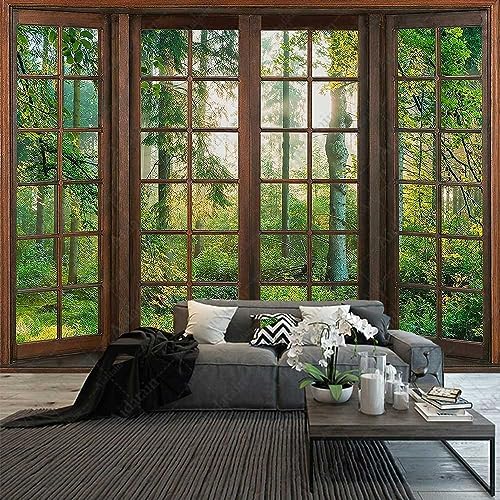 Green Forest Window Tapestry Natural Scenery Tapestry for Bedroom 80" X 60" - Image 6