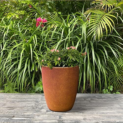 Kante 18.1" H Tall Round Concrete Planter for Outdoor Indoor, Modern Decorative Plant Pots with Drainage Hole & Rubber Plug for Home & Garden Iron Oxide - Image 2