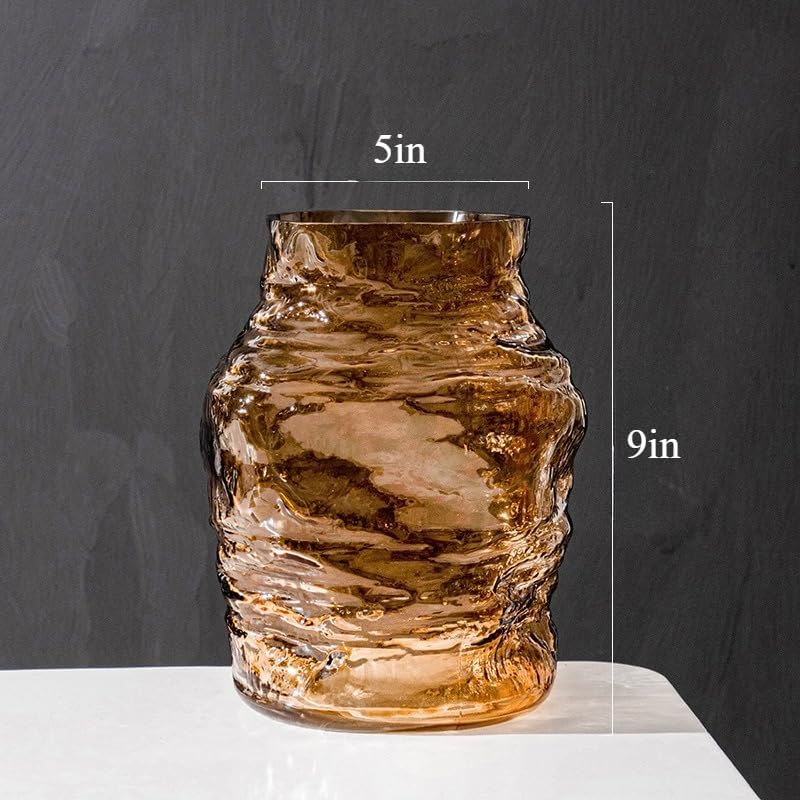 Handmade Glacier Patterned Glass Vase with Simple Style Irregular Shape and Innovative Home Decoration (Yellow 9in) - Image 4