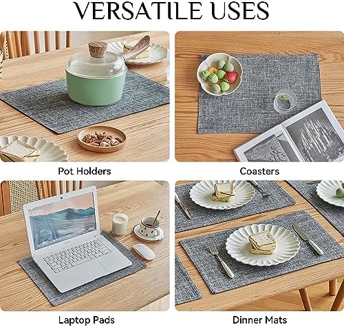 Softalker Faux Linen Cloth Placemats Set of 6-12 x 18 Inch, Light Grey - Image 5