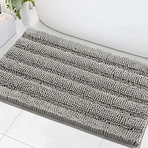 H.VERSAILTEX Bath Mats for Bathroom Non Slip Extra Thick Chenille Striped Bath Rug 24" x 36" Absorbent Non Skid Fluffy Soft Shaggy Rugs Washable Dry Fast Plush Mats for Indoor, Bath Room, Tub - Dove by HVERSAILTEX