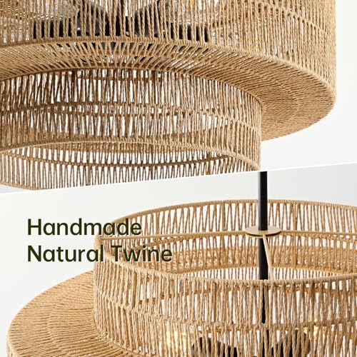 24" Rattan Chandelier for Dining Room, Large Boho Pendant Light - Image 2