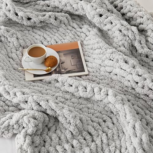 L'AGRATY Chunky Knit Throw Blanket for Couch, 80'' x 90'' Knit Throw, Grey - Image 7