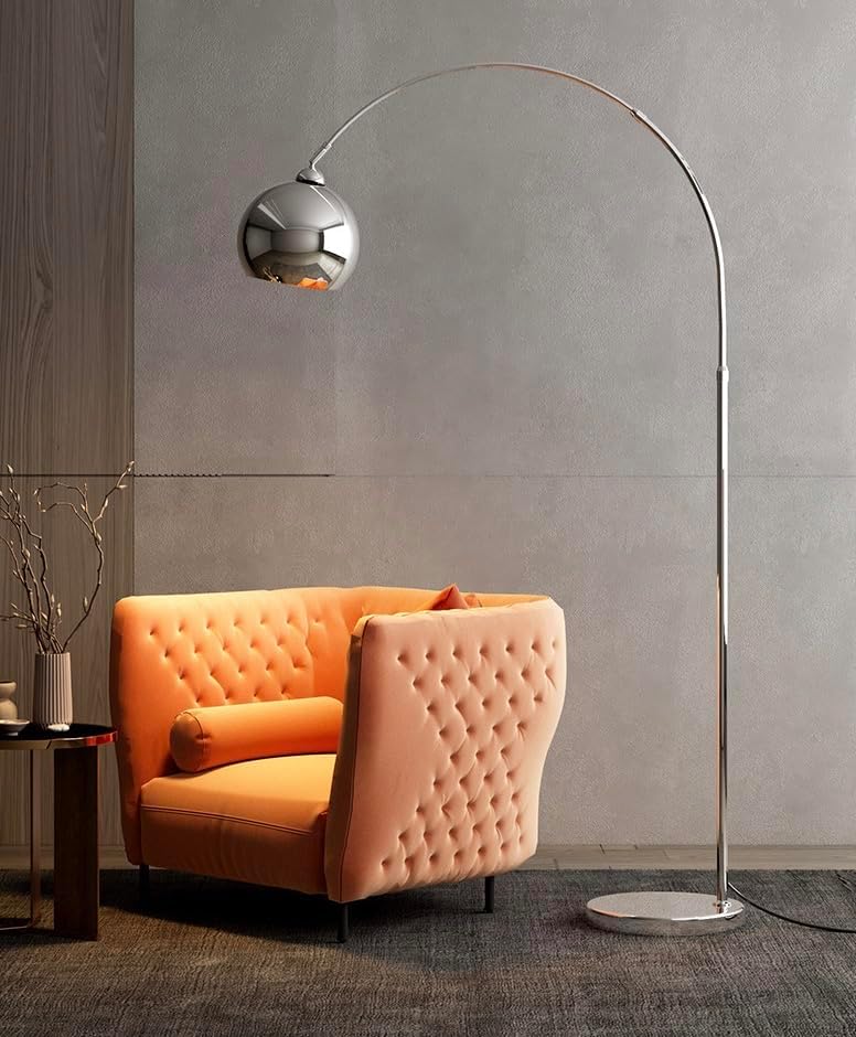 Modern Arc Floor Lamp with Chrome Dome Shade, Height Adjustable 59-74in, for Living Room Bedroom Study,Office,Industrial Style Decorative Lights (Sliver) - Image 4