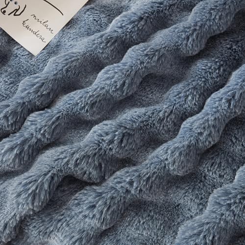 COOVA Soft Bubble Faux Fur Throw Blanket, 50"x60", Cationic Dark Blue - Image 5