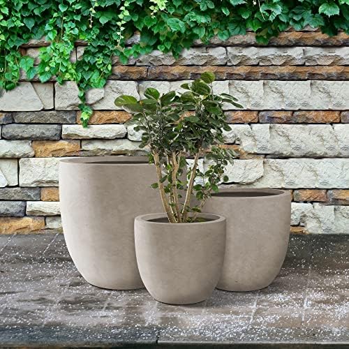 Kante Set of 3 Weathered Concrete Bowl Round Planters for Modern Home - Image 3