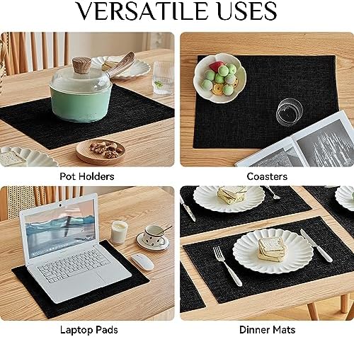Softalker Faux Linen Cloth Placemats Set of 4-12 x 18 Inch, Black - Image 5