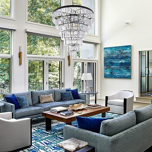 TOCHIC Large Crystal Chandelier for High Ceiling, 40 inch 7-Tier Modern Black Crystal Chandeliers Lighting Fixture, Round Light for Entryway Staircase Foyer Living Dining Room (Black, 40 Inches) - Image 5