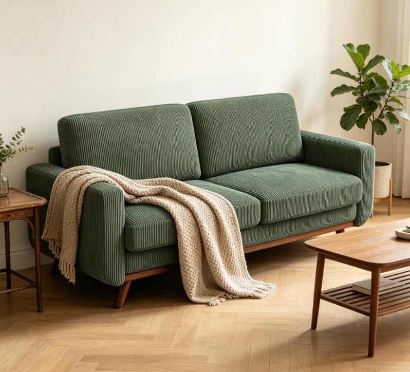 Vesgantti 68" Comfy Green Corduroy Loveseat Sofa, 2 Seater Deep Seat Couch with Spring Cushion, Solid Wood Frame for Living Room, Bedroom, Office - Image 3