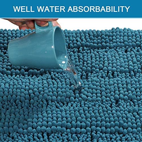 H.VERSAILTEX Bath Mats for Bathroom Non Slip Extra Thick Chenille Striped Bath Rug 24" x 36" Absorbent Non Skid Fluffy Soft Shaggy Rugs Washable Plush Mats for Indoor, Bath Room, Tub - Turquoise Blue - Image 5