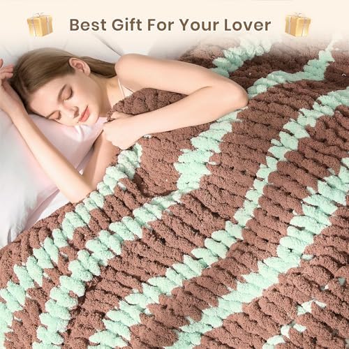 L'AGRATY Chunky Knit Throw Blanket for Couch, 60 x 80 Inches, Brown Green - Image 7