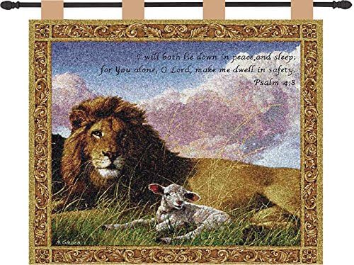 Manual Inspirational Collection 26 X 36-Inch Wall Hanging and Finial Rod, Lion and Lamb with Verse by Manual+Woodworker