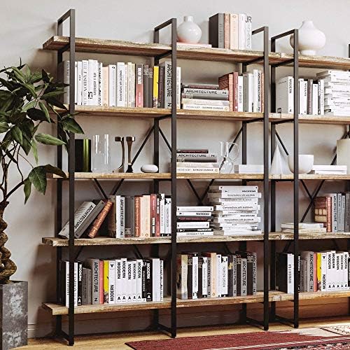 IRONCK Bookshelf, Double Wide 5-Tier Open Bookcase Vintage Industrial Large Shelves, Wood and Metal Etagere Bookshelves, for Home Decor Display, Office Furniture, 13D x 53.1W x 70H in - Image 3
