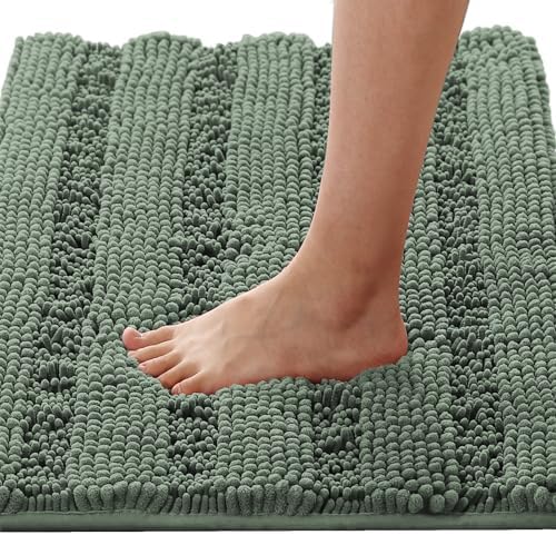 H.VERSAILTEX Bathroom Rugs Bath Rugs Non Slip Bath Mats Extra Thick Chenille Striped Rug 17" x 24" Absorbent Soft Shaggy Washable Dry Fast Bath Mats for Bathroom Floor - Green Bay by HVERSAILTEX