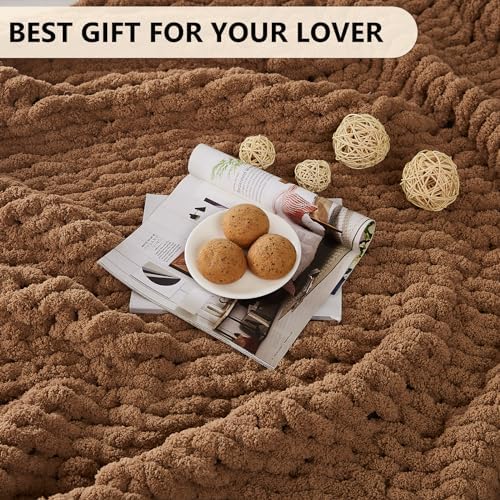 L'AGRATY Chunky Knit Throw Blanket for Couch, 30'' x 40'' Knit Throw, Brown - Image 7