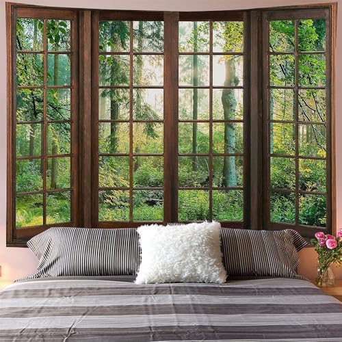 Green Forest Window Tapestry Natural Scenery Tapestry for Bedroom 93"x 71" - Image 5