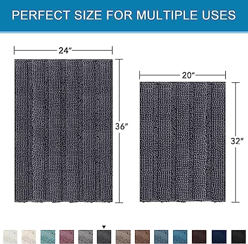 H.VERSAILTEX 2 Piece Bathroom Set - Super Absorbent Chenille Striped Bath Mats, Non Skid, Machine Washable - Grey, 24 x 36 Plus 20 x 32 Inches - Image 2