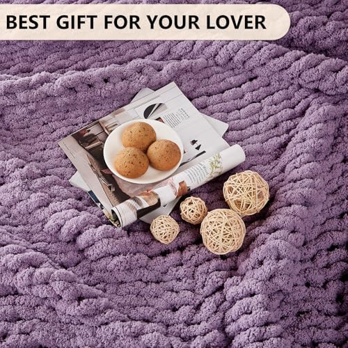L'AGRATY Chunky Knit Throw Blanket for Couch, 60 x 80 Inches, Deep Purple - Image 6