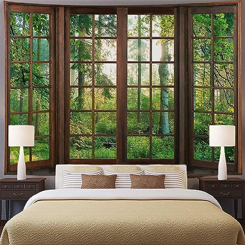 Green Forest Window Tapestry Natural Scenery Tapestry for Bedroom 80" X 60" - Image 2