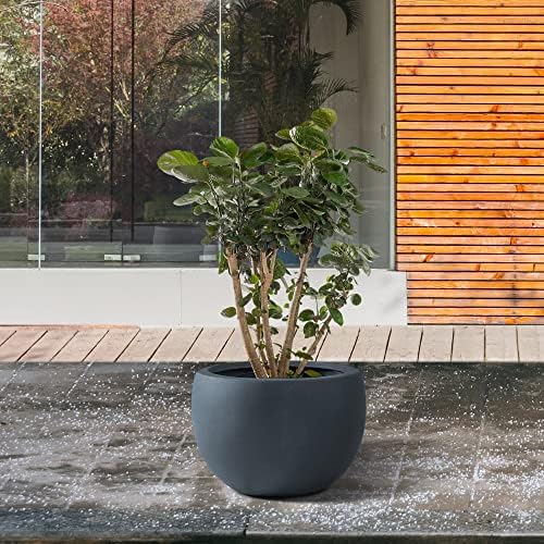 Kante Small Round Bowl Charcoal Concrete Planter 11.8" Dia, Outdoor - Image 6