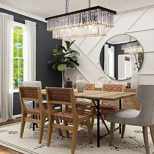 Wellmet Black Crystal Chandelier 40 inch for Dining Room, 11-Light Modern Linear Chandelier Ceiling Hanging, Farmhouse Chandeliers Light Fixture for Living Room, Dining Table, Bedroom, Kitchen Island - Image 2