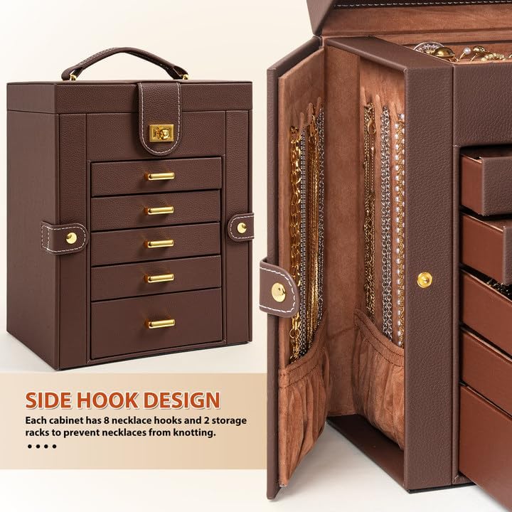 AKOZLIN 6-Tier Jewelry Box Organizer 5 Drawers Storage Brown Regular - Image 5