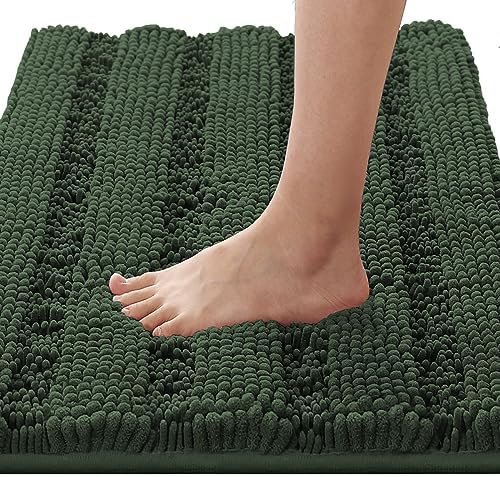 H.VERSAILTEX Bathroom Rugs Bath Rugs for Bathroom Non Slip Bath Mats Extra Thick Chenille Striped Rug 17" x 24" Absorbent Soft Shaggy Washable Dry Fast Bath Mats for Bath Room Floor - Bronze Green by HVERSAILTEX