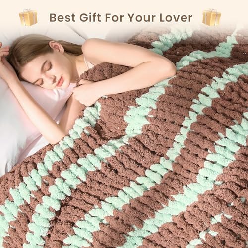 L'AGRATY Chunky Knit Throw Blanket for Couch, 50 x 60 Inches, Brown Green - Image 7