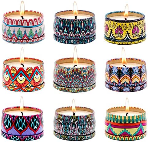 Bohemian Scented Candle for Christmas Thanksgiving Housewarming Gift, Set of 9 2.2oz Aromatherapy Candle for Stress Relief, Bohemian Tin Candle by Unknown