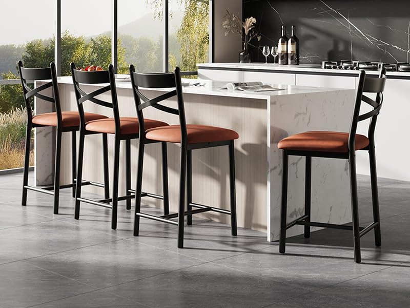 Garvee 26'' Bar Stools Set of 4, Counter Stools with Back & Thick Cushion - Image 5