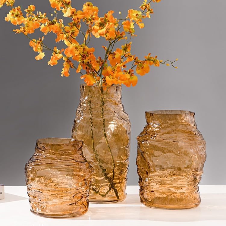 Handmade Glacier Patterned Glass Vase with Simple Style Irregular Shape and Innovative Home Decoration (Yellow 7in) - Image 3