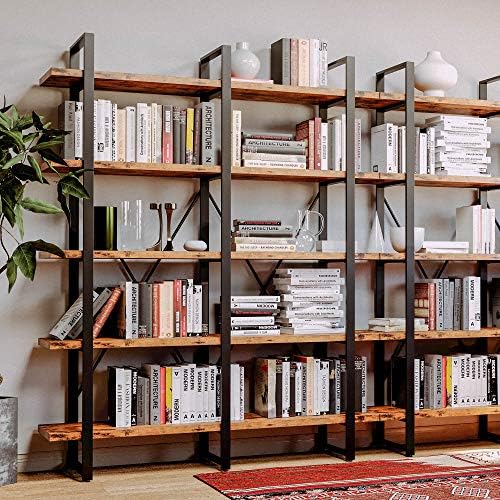 IRONCK Industrial Bookshelf and Bookcase Double Wide 5 Tier, Large Open Shelves, Wood and Metal Bookshelves for Home Office Furniture, Easy Assembly - Image 2