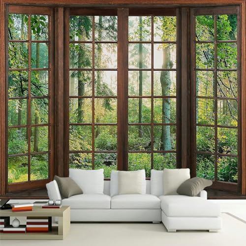Green Forest Window Tapestry Natural Scenery Tapestry for Bedroom 100"x 90" - Image 2