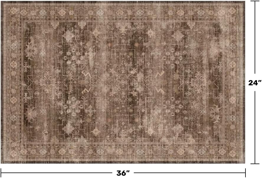 Boho Taupe Brown 2x3 Entryway Rug - Modern Vintage Traditional Eclectic Oriental Neutral, Washable Low Pile Non-Slip Small Throw Area Rugs for Door Mat Indoor Entrance, Kitchen, Bathroom - Image 2