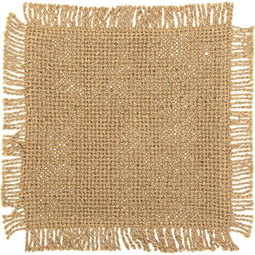 VHC Brands Burlap Solid Color Cotton Farmhouse Tabletop Kitchen Square Coaster Set of 12, Natural Tan - Image 3