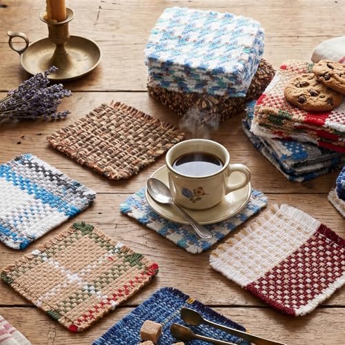 Set of 10 Fabric Drink Coasters, Handcrafted Cotton Woven Coasters for Table, Coastal Farmhouse Table Decor for Coffee Tea Cocktails, Absorbent Soft Desk Coasters for Kitchen Office, Housewarming Gift - Image 5