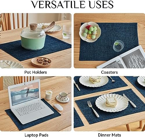 Softalker Faux Linen Cloth Placemats Set of 8-12 x 18 Inch, Navy - Image 5