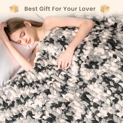L'AGRATY Chunky Knit Throw Blanket for Couch, 50 x 60 Inches, Black White - Image 7