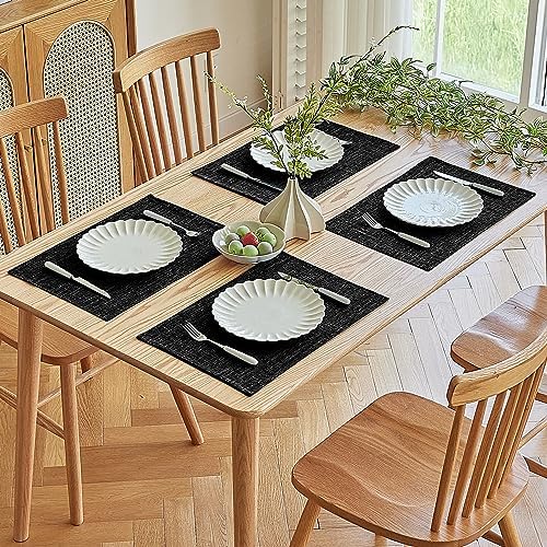 Softalker Faux Linen Cloth Placemats Set of 4-12 x 18 Inch, Black - Image 7