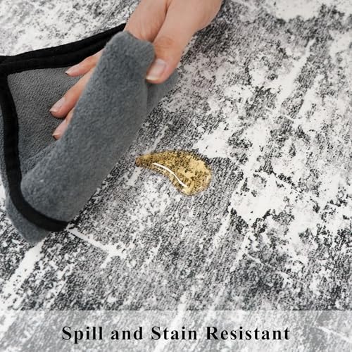 Washable 12ft Kitchen Area Rug: Abstract Entryway Rug Runner Soft Bedroom Besides Floor Mat Non-Slip Indoor Carpet for Bathroom Living Room Stain Resistant Runner for Family(2'6x12,Black/Grey) - Image 6